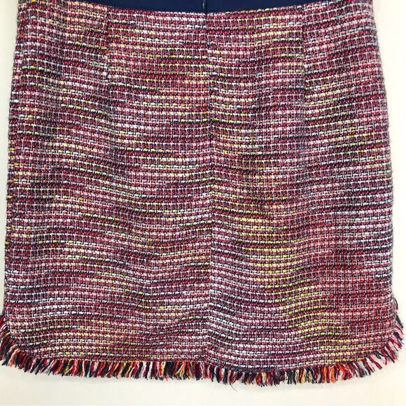 Laundry by Shelli Segal Navy Blue Colorful Woven Tweed Fringe Hem Mini Skirt - Picture 7 of 16